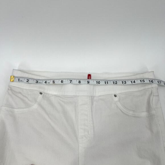Spanx Pull On White Skinny Distressed Denim Jeans Raw Hem Extra Large - Picture 7 of 13